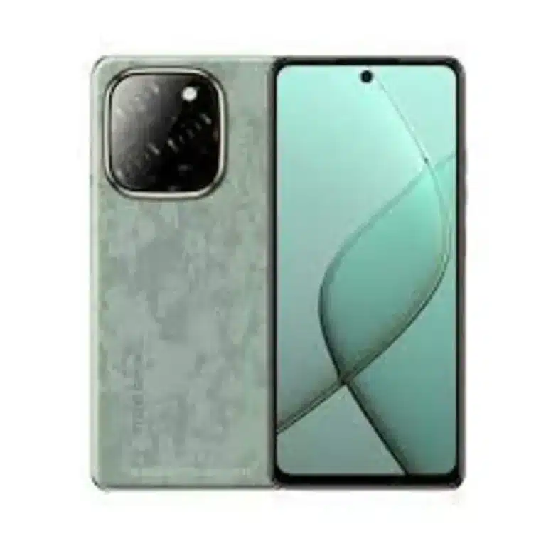 Front and back view of the Tecno Spark 20 Pro 5G smartphone, featuring a sleek gradient design, large display with a central punch-hole camera, and a triple-camera setup on the back.