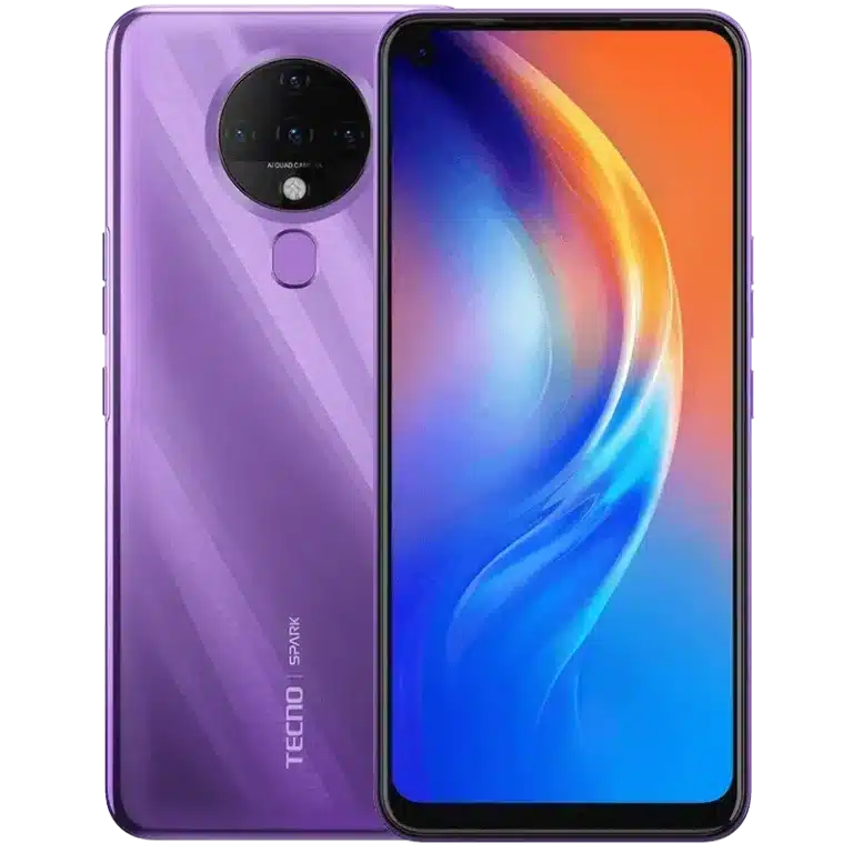 Tecno Spark 6 A Tecno Spark 6 smartphone featuring a large screen with a front camera cutout, and a sleek design with multiple rear cameras
