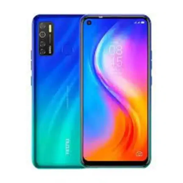 Image of the Tecno Spark 6 Air smartphone, highlighting its large display and triple-camera setup with a sleek black finish.