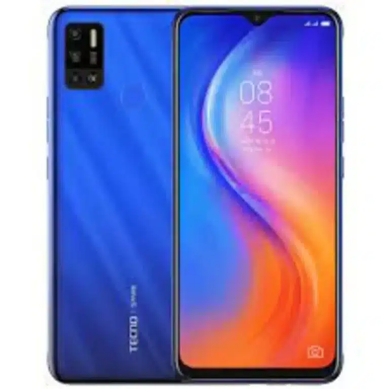 Tecno Spark 6 Air Image of the Tecno Spark 6 Air smartphone, highlighting its large display and triple-camera setup with a sleek black finish.