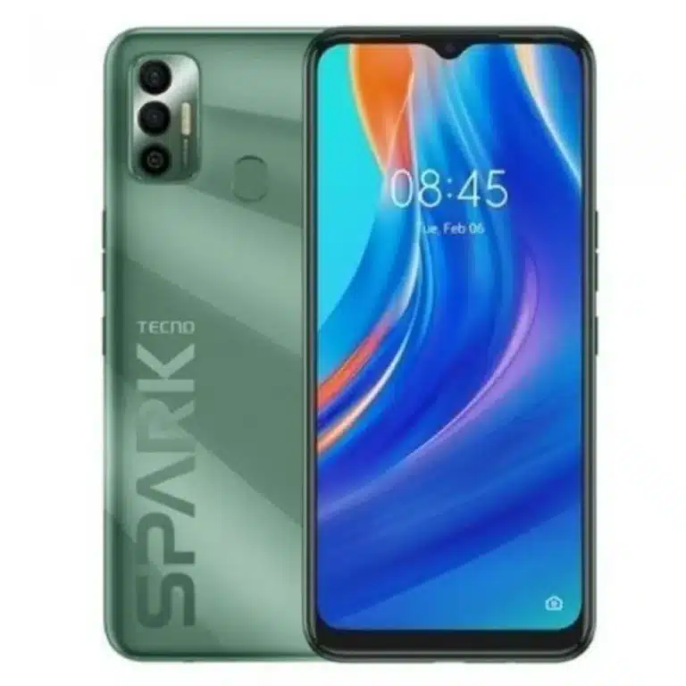 Tecno Spark 7 Image of the Tecno Spark 7 smartphone, highlighting its modern design and large display.