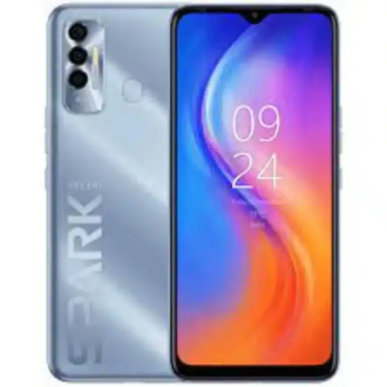 Image of the Tecno Spark 7P smartphone, displaying its sleek design and vibrant screen