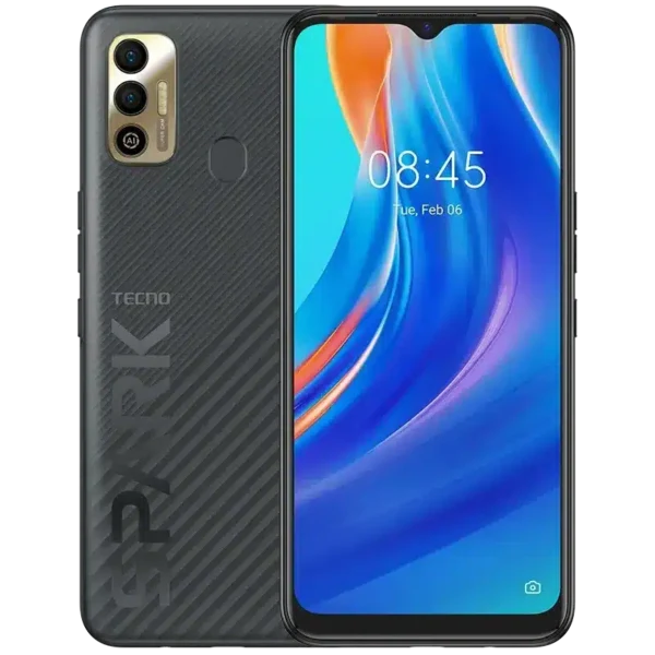 Tecno Spark 7T smartphone with a 6.52-inch display, 48MP AI dual-camera, and 6000mAh battery.