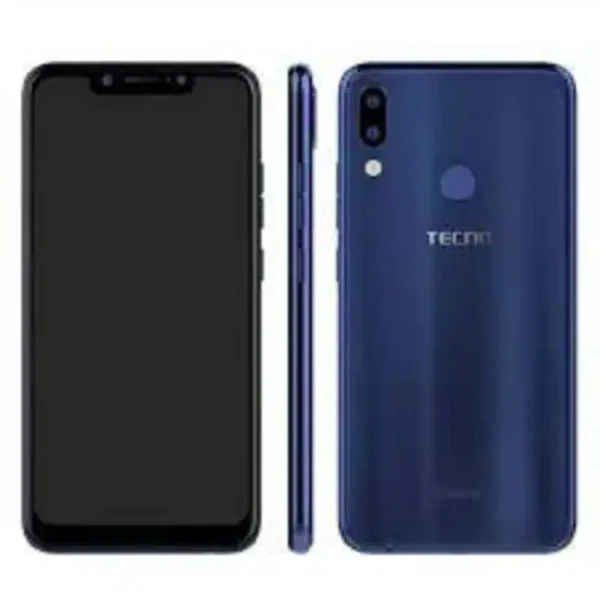 Front and back view of the Tecno Camon 11 smartphone, featuring a sleek design, dual cameras, and a vibrant 6.2-inch display.