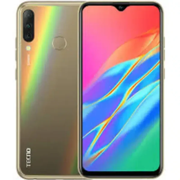Tecno Camon i4 smartphone with a 6.2-inch HD+ Dot Notch display, triple rear cameras, and a gradient blue design.