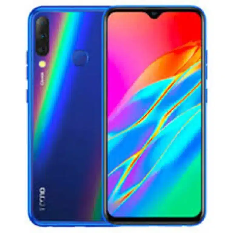 Tecno Camon i4 smartphone with a 6.2-inch HD+ Dot Notch display, triple rear cameras, and a gradient blue design.