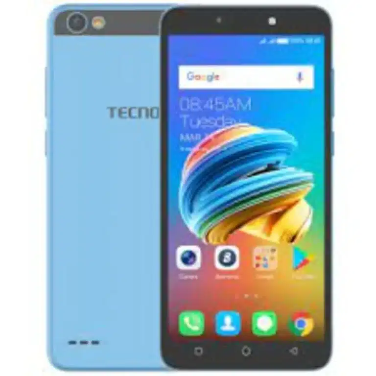 Tecno Pop 1 Front view of the Tecno Pop 1 smartphone, showcasing its 5.5-inch display and sleek design.