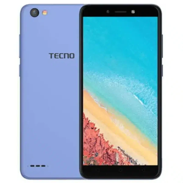 Front view of the Tecno Pop 1 Pro smartphone, highlighting its 5.5-inch HD display and sleek design.