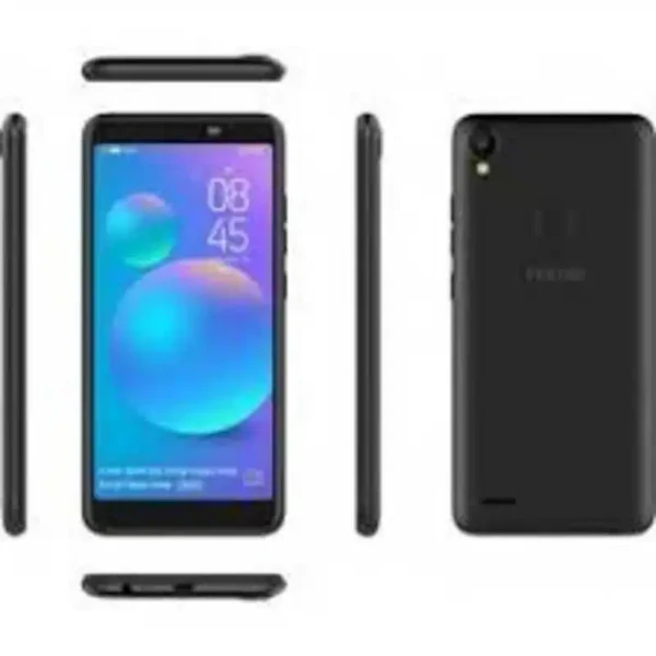 Front view of the Tecno Pop 1s smartphone, showing its 5.5-inch display and stylish design.