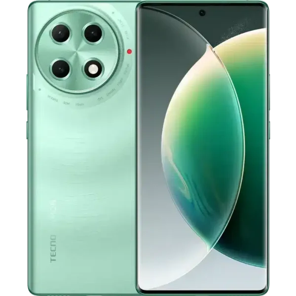 Front and back view of the Tecno Camon 30S Pro smartphone, showcasing its large display and multi-camera setup on the sleek, polished back.