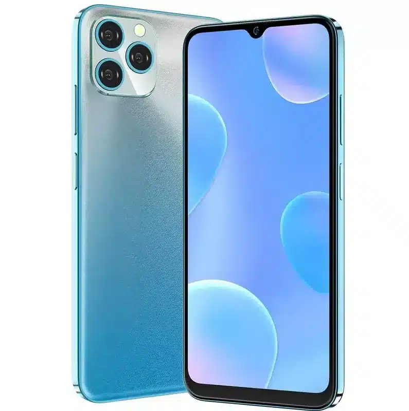 Image of the Blackview A95 smartphone, featuring a sleek and slim design with a smooth finish. The device is shown with a bright display, emphasizing its stylish appearance and modern aesthetics.