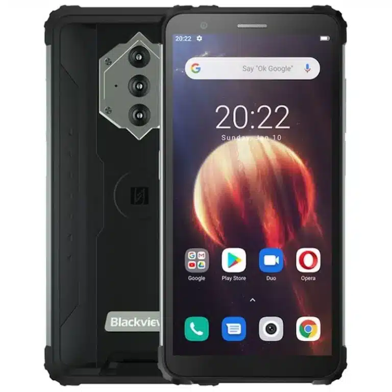 Blackview BV6600E Image of the Blackview BV6600E smartphone with a rugged design, featuring a reinforced exterior and textured back, designed for durability in challenging conditions.