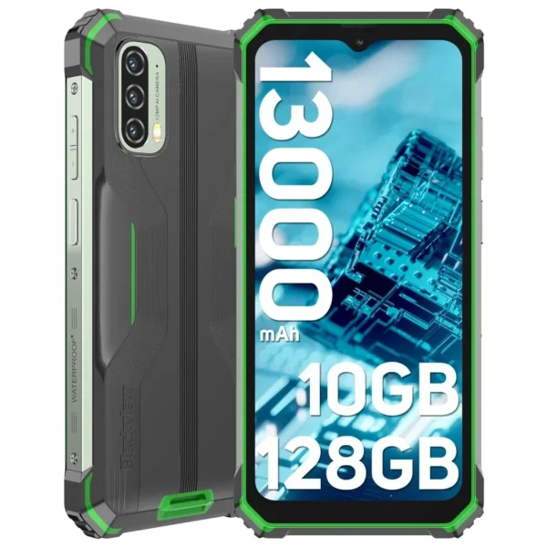 Blackview BV7100 rugged smartphone with a 6.58-inch Full HD+ display, thick protective casing, and large battery, designed for extreme durability.