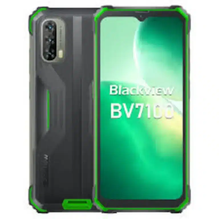 Blackview BV7100 rugged smartphone with a 6.58-inch Full HD+ display, thick protective casing, and large battery, designed for extreme durability.