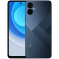 A close-up image of the Tecno Camon 19 smartphone, showcasing its sleek design, large 6.8-inch display, and triple rear camera setup against a smooth matte finish.