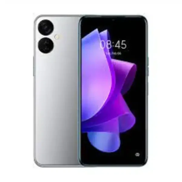 A Tecno Spark 9T smartphone with a 6.6-inch HD+ display, featuring a compact, sleek design in vibrant colors and a 13MP AI triple rear camera system. The phone highlights its budget-friendly features with a focus on camera quality and long-lasting battery life.