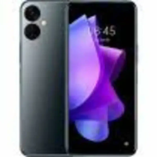 A Tecno Spark 9T smartphone with a 6.6-inch HD+ display, featuring a compact, sleek design in vibrant colors and a 13MP AI triple rear camera system. The phone highlights its budget-friendly features with a focus on camera quality and long-lasting battery life.