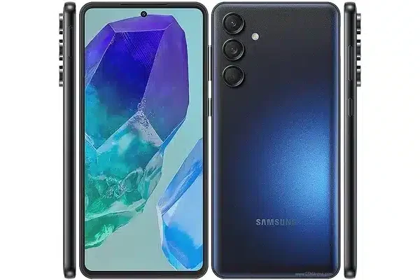 Samsung Galaxy M55s smartphone with a large display and multiple cameras on the back.
