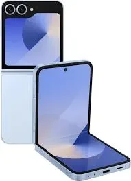 A sleek, folded smartphone with a glossy exterior. The phone is closed, with a small cover screen visible.