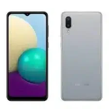 Samsung Galaxy A02 smartphone, front view, showcasing the large display and sleek design.