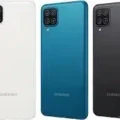 Samsung Galaxy A12 smartphone, black color, front and back view