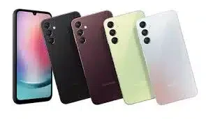 Samsung Galaxy A24 4G smartphone, front view, showcasing the large display and sleek design.
