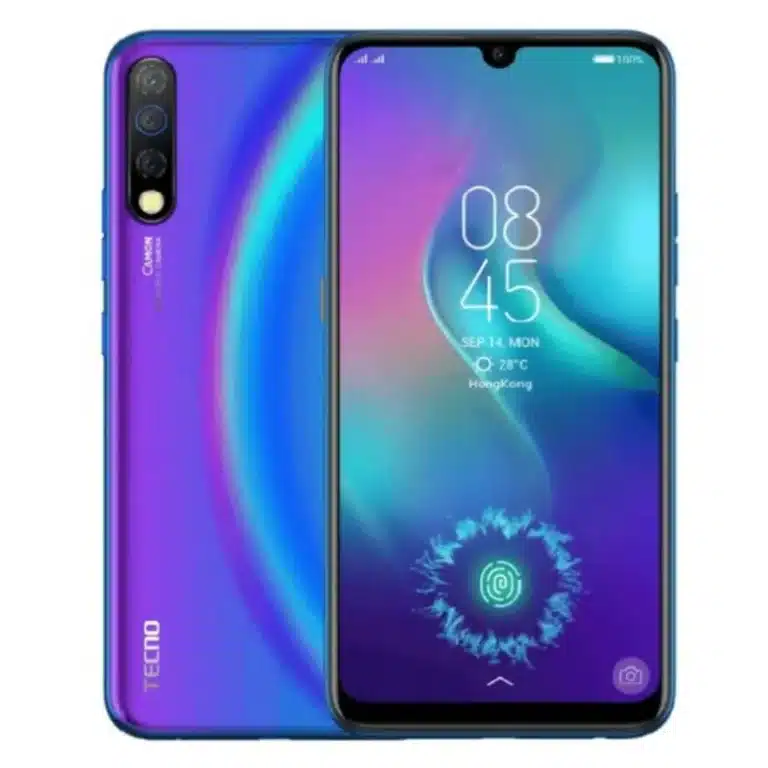 Tecno Camon 12 Pro A photo of the Tecno Camon 12 Pro smartphone, showcasing its sleek design and triple camera setup.