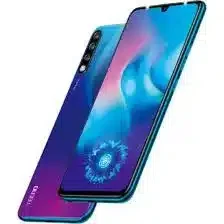 Tecno Phantom 9 smartphone with a gradient blue and purple finish, showcasing its sleek design and large display.