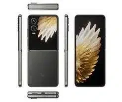 A modern, sleek smartphone folded in half with a glossy finish.