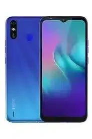 Tecno Pop 3 Plus smartphone in blue, showing the front display, dual rear cameras, and fingerprint sensor.