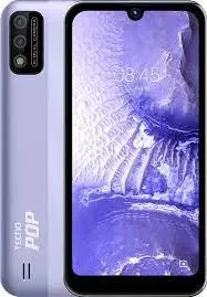 Tecno Pop 5S smartphone in a sleek black color, featuring a large display and dual rear cameras.