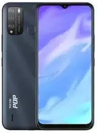 A sleek black Tecno Pop 5X smartphone with a large display.