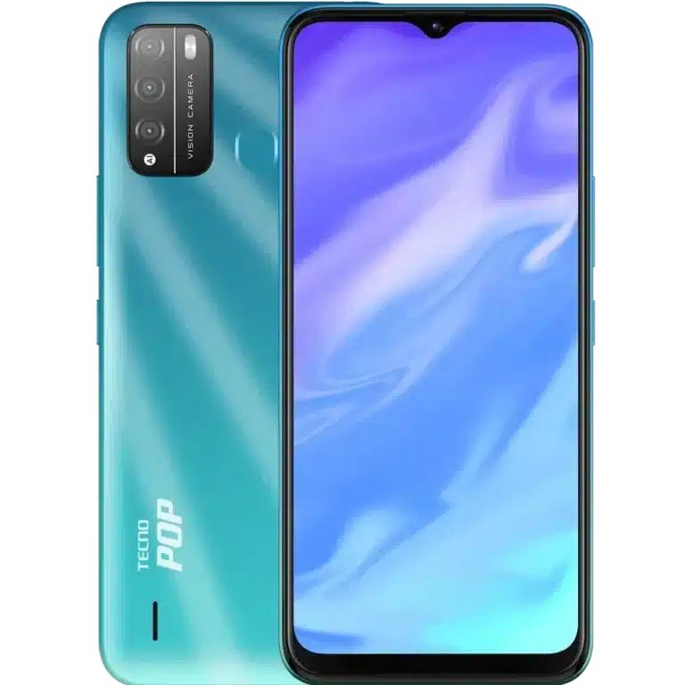 Tecno Pop 5X A sleek black Tecno Pop 5X smartphone with a large display.