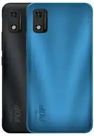 A Tecno Pop 5c smartphone with a sleek design and a black color, showcasing its front and back.