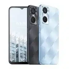 A Tecno Pop 6 Pro smartphone with a black finish, featuring a large display, a fingerprint sensor, and dual rear cameras.