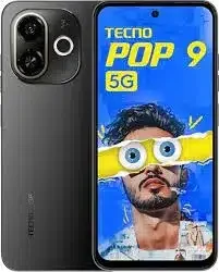 Tecno Pop 9 smartphone, front view, showcasing its large display and slim design.