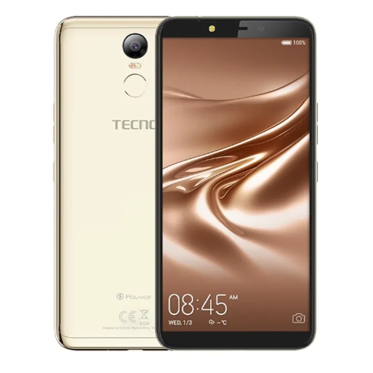 A Tecno Pouvoir 2 Pro smartphone with a black finish, showing the front and back of the device.