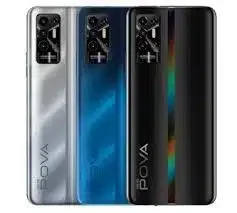 Tecno Pova 2 smartphone, black color, showing the front and back of the device.