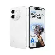 A Tecno Pova 6 Neo 5G smartphone in black, showcasing its large display, sleek design, and camera setup.