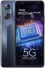 A Tecno Pova Neo 5G smartphone with a sleek black design and a large screen.