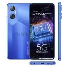 A Tecno Pova Neo 5G smartphone with a sleek black design and a large screen.