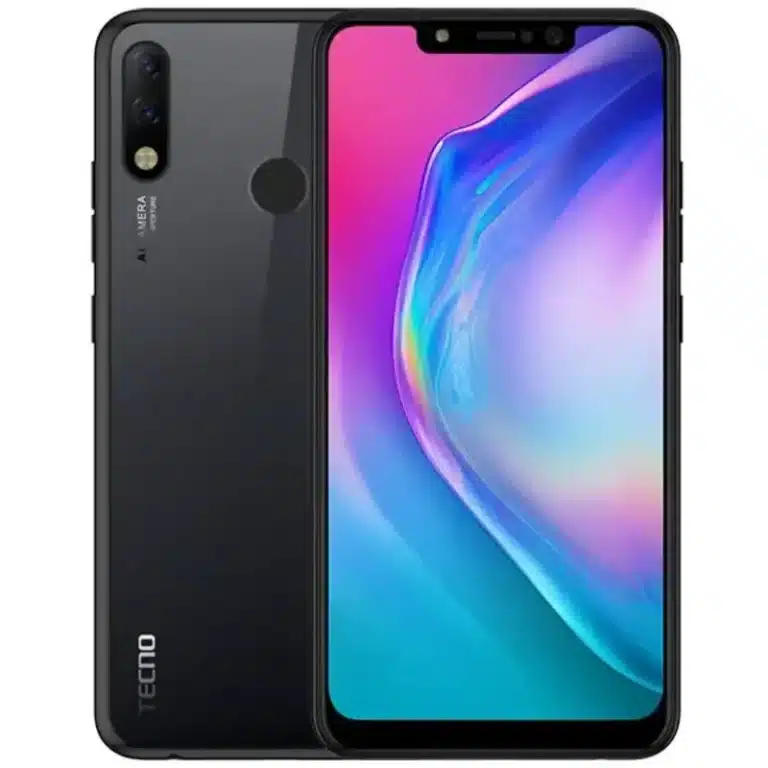 Tecno Spark 3 Pro smartphone, sleek black design, large display, multiple cameras.