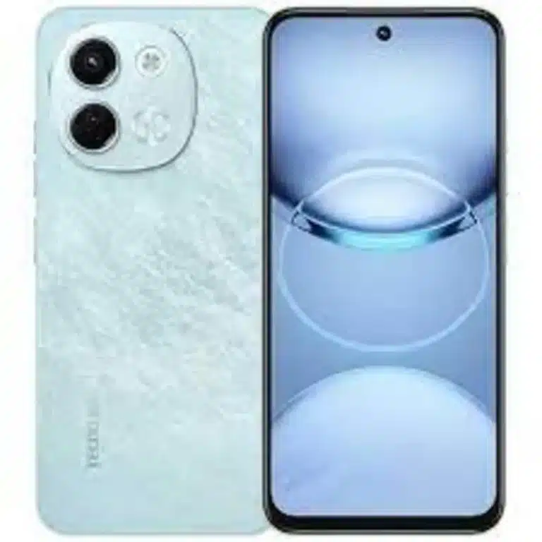 A close-up of the Tecno Spark 30 5G smartphone, showing its sleek design and vibrant color scheme.