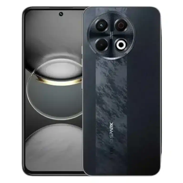 Tecno Spark 30 Pro smartphone, showcasing its sleek design, large display, and advanced camera system.