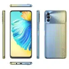 A Tecno Spark 8P smartphone, showcasing its sleek design and vibrant colors.
