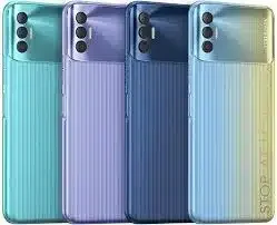 A Tecno Spark 8P smartphone, showcasing its sleek design and vibrant colors.