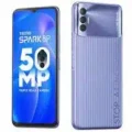 Tecno Spark 9T smartphone in blue with a large display and triple rear camera.