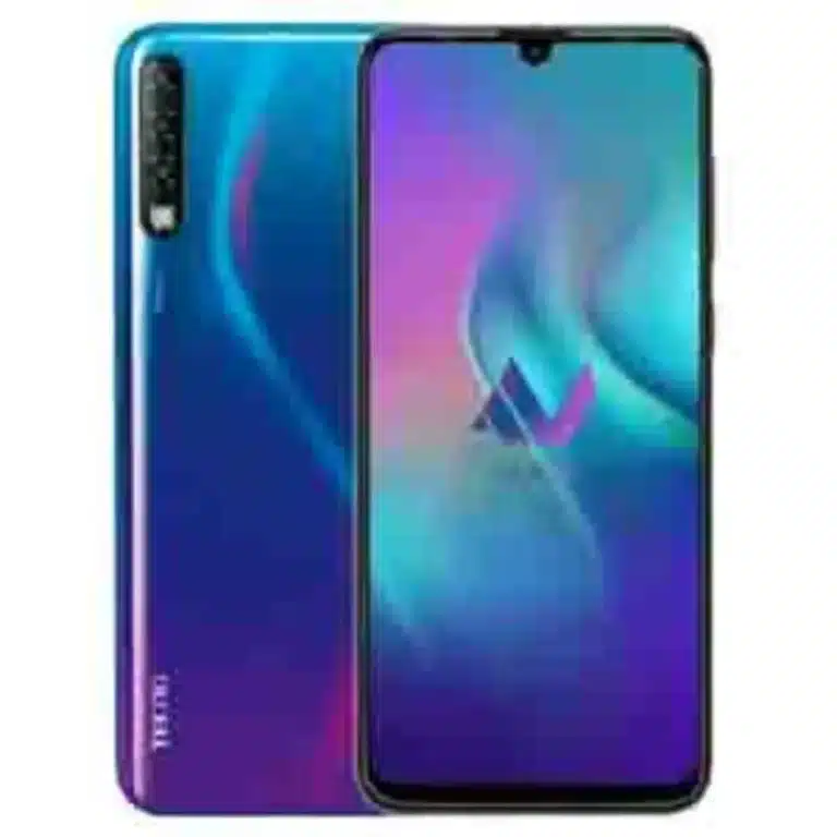 Tecno Phantom 9 smartphone with a gradient blue and purple finish, showcasing its sleek design and large display.