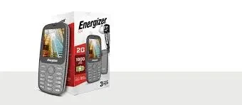 A grey Energizer E24 mobile phone with a small screen and physical buttons