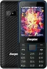 A black mobile phone with a small screen and physical keypad